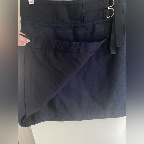 Ann Taylor A-Line Buckle Wrap Skirt Lined Size 4 Linen Blend Navy Blue Mini EUC - Picture 3 of 6